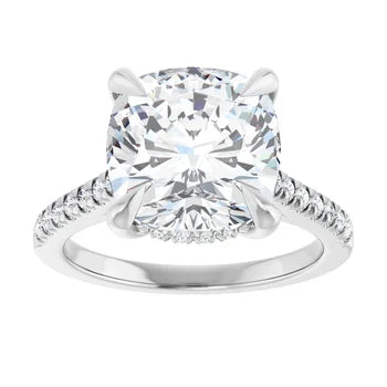 14K Gold Cushion Cut Solitaire Diamond Pavé Engagement Ring (1.00 ct)