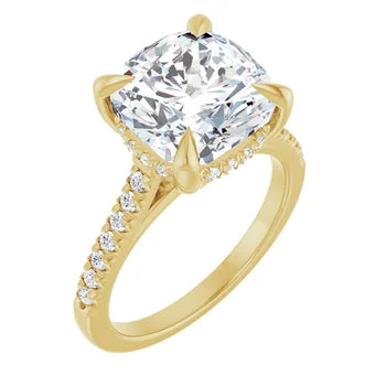 14K Gold Cushion Cut Solitaire Diamond Pavé Engagement Ring (1.00 ct)