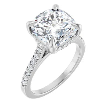 14K Gold Cushion Cut Solitaire Diamond Pavé Engagement Ring (1.00 ct)