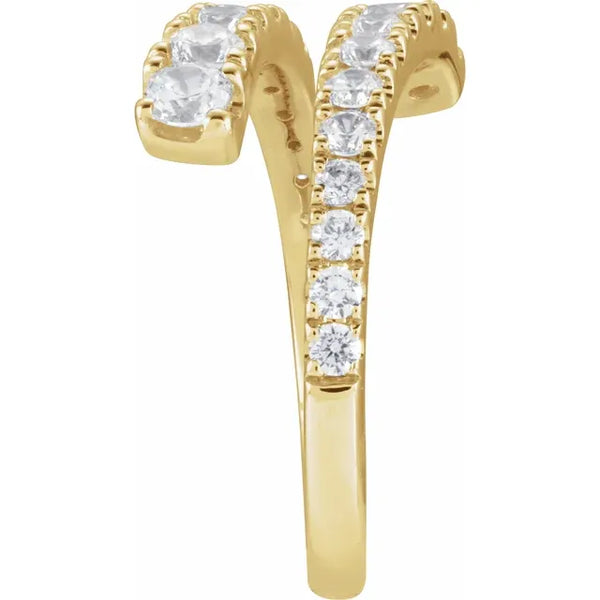 14K Gold Double Row Diamond Bypass Ring – 0.90 ctw