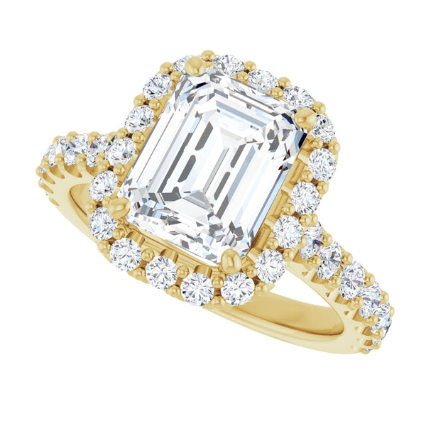 14K Gold Emerald-Cut Diamond Halo Engagement Ring with Matching Band (1.20 ct)