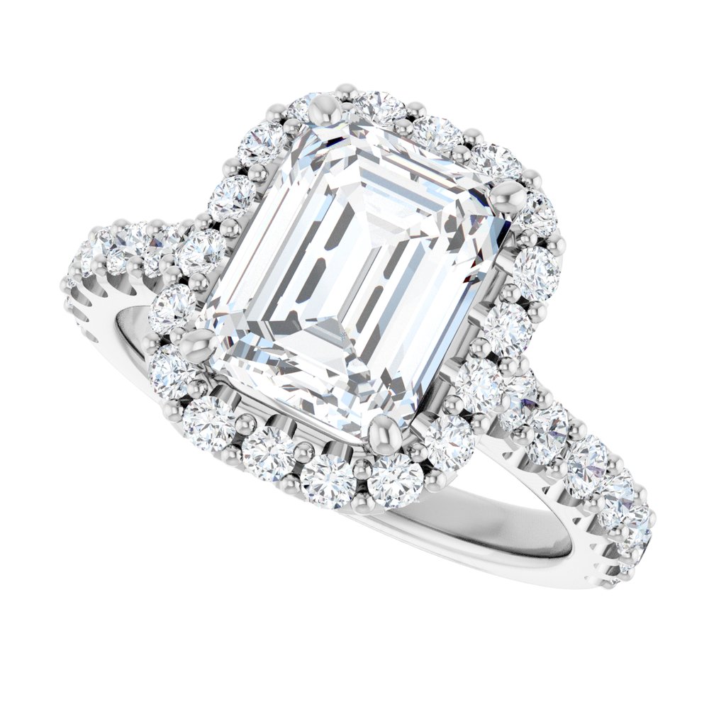 14K Gold Emerald-Cut Diamond Halo Engagement Ring with Matching Band (1.20 ct)