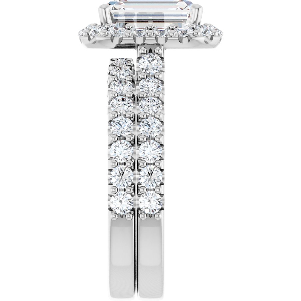 14K Gold Emerald-Cut Diamond Halo Engagement Ring with Matching Band (1.20 ct)