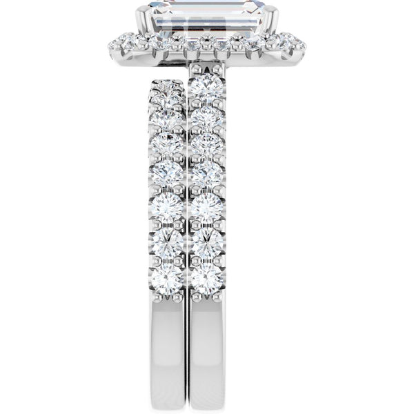 14K Gold Emerald-Cut Diamond Halo Engagement Ring with Matching Band (1.20 ct)