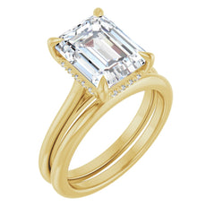 14K Gold Emerald Lab-Grown Diamond Engagement Ring with Hidden Halo (1.50 ct)