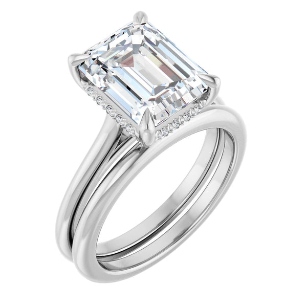 14K Gold Emerald Lab-Grown Diamond Engagement Ring with Hidden Halo (1.50 ct)