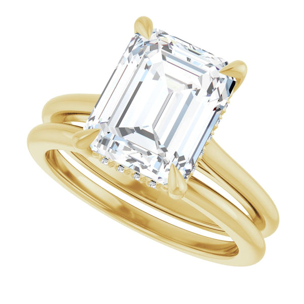 14K Gold Emerald Lab-Grown Diamond Engagement Ring with Hidden Halo (1.50 ct)