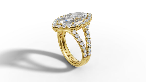 14K Gold Marquise Cut Halo Diamond Open Shank Engagement Ring with Matching Band