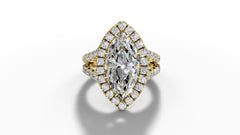 14K Gold Marquise Cut Halo Diamond Open Shank Engagement Ring with Matching Band
