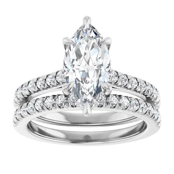 14K Gold Marquise Cut Solitaire Diamond Pavé Engagement Ring with Hidden Halo (1.50 ct)