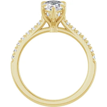 14K Gold Marquise Cut Solitaire Diamond Pavé Engagement Ring with Hidden Halo (1.50 ct)