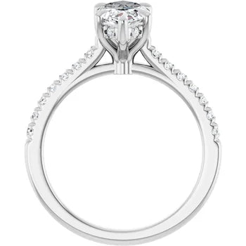 14K Gold Marquise Cut Solitaire Diamond Pavé Engagement Ring with Hidden Halo (1.50 ct)