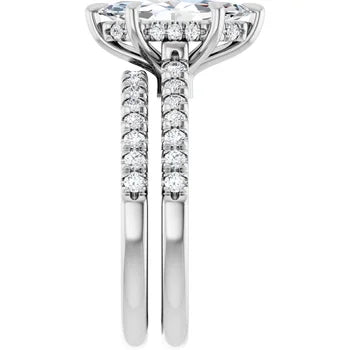 14K Gold Marquise Cut Solitaire Diamond Pavé Engagement Ring with Hidden Halo (1.50 ct)