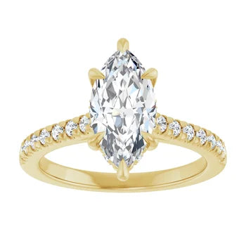 14K Gold Marquise Cut Solitaire Diamond Pavé Engagement Ring with Hidden Halo (1.50 ct)