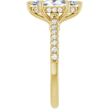 14K Gold Marquise Cut Solitaire Diamond Pavé Engagement Ring with Hidden Halo (1.50 ct)