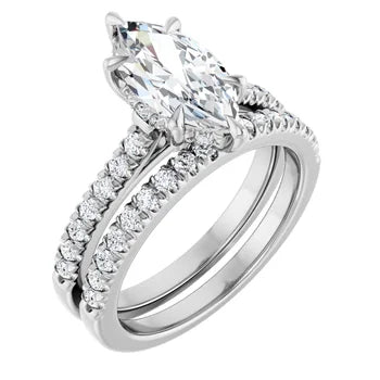 14K Gold Marquise Cut Solitaire Diamond Pavé Engagement Ring with Hidden Halo (1.50 ct)