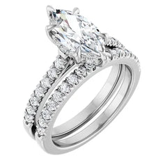 14K Gold Marquise Cut Solitaire Diamond Pavé Engagement Ring with Hidden Halo (1.50 ct)