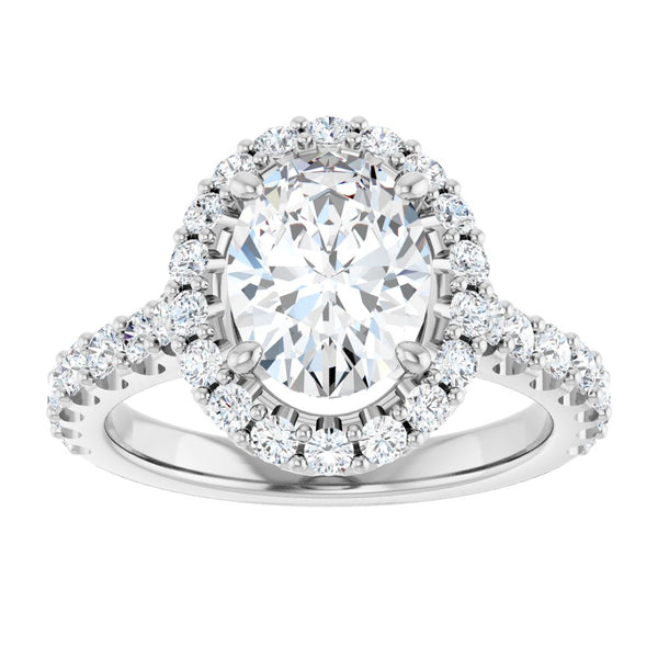 14K Gold Oval Cut Diamond Halo Engagement Ring – Timeless Elegance