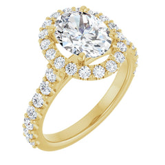 14K Gold Oval Cut Diamond Halo Engagement Ring – Timeless Elegance