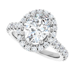 14K Gold Oval Cut Diamond Halo Engagement Ring – Timeless Elegance