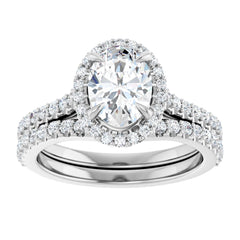14K Gold Oval Cut Diamond Halo Engagement Ring with Matching Band