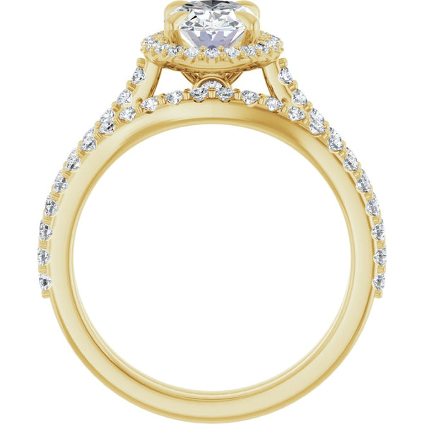 14K Gold Oval Cut Diamond Halo Engagement Ring with Matching Band