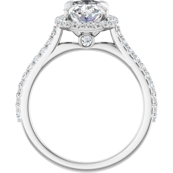 14K Gold Oval Cut Diamond Halo Engagement Ring with Matching Band