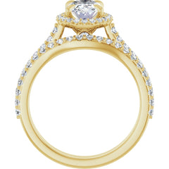 14K Gold Oval Cut Diamond Halo Engagement Ring with Matching Band