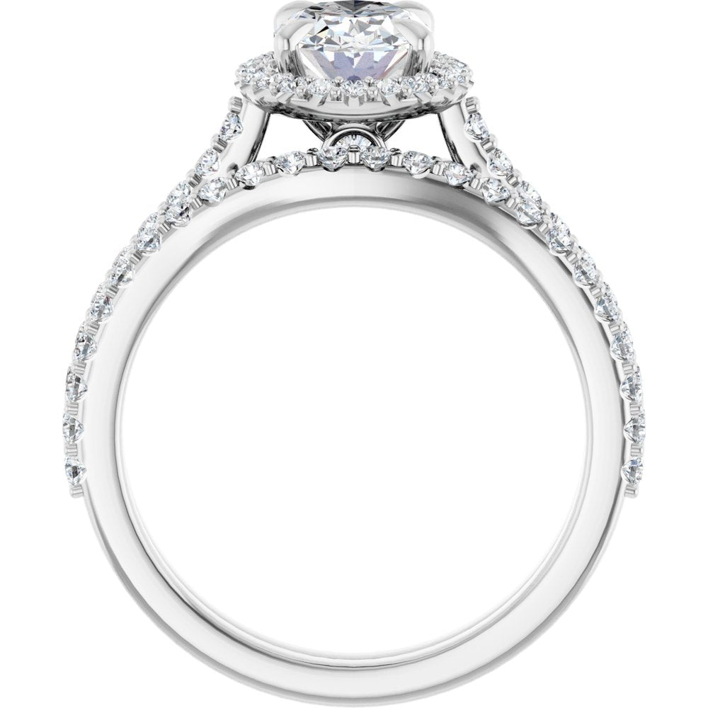 14K Gold Oval Cut Diamond Halo Engagement Ring with Matching Band