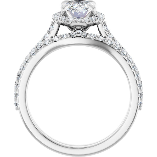 14K Gold Oval Cut Diamond Halo Engagement Ring with Matching Band