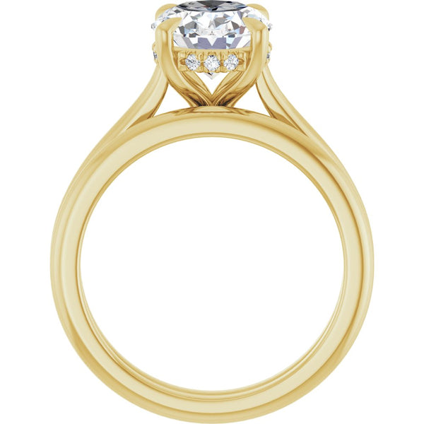 14K Gold Oval Cut Solitaire Diamond Engagement Ring with Hidden Halo & Matching Band Set