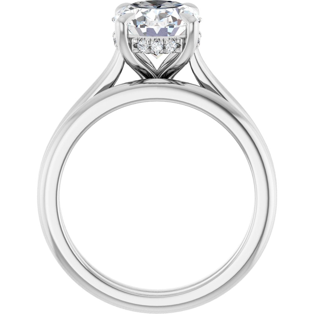 14K Gold Oval Cut Solitaire Diamond Engagement Ring with Hidden Halo & Matching Band Set