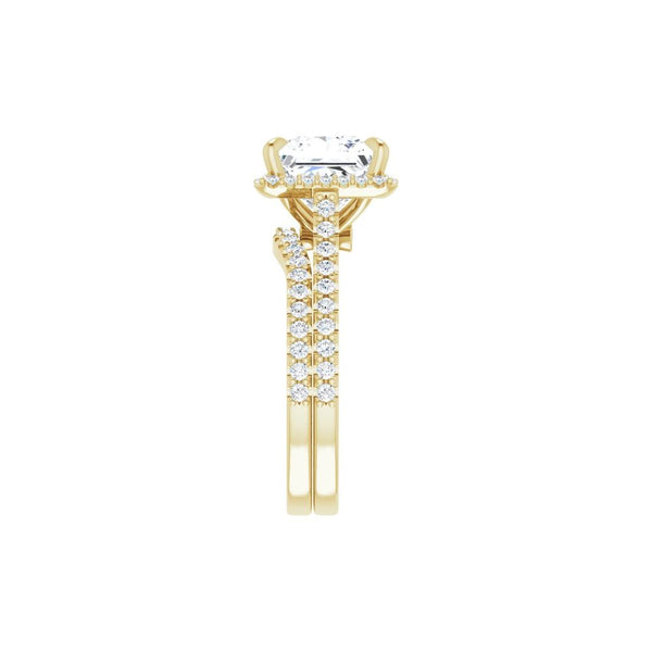 14K Gold Princess-Cut Diamond Halo Engagement Ring with Matching Band (4.00 ct)