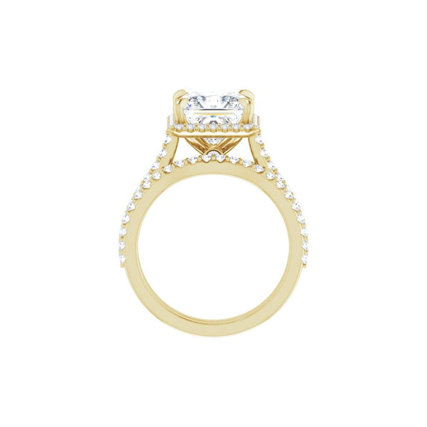 14K Gold Princess-Cut Diamond Halo Engagement Ring with Matching Band (4.00 ct)