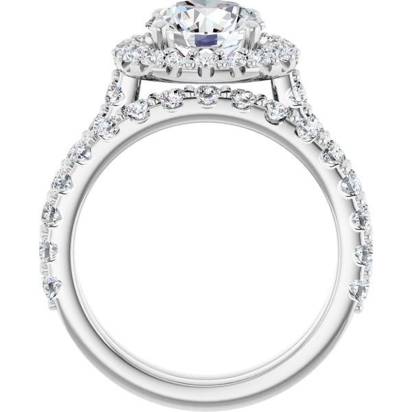 14K Gold Round Brilliant Cut Diamond Halo Engagement Ring with Matching Band