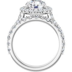 14K Gold Round Brilliant Cut Diamond Halo Engagement Ring with Matching Band