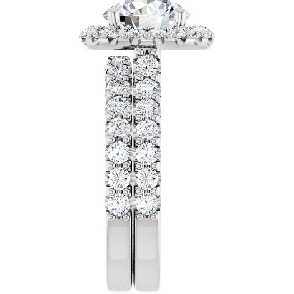 14K Gold Round Brilliant Cut Diamond Halo Engagement Ring with Matching Band