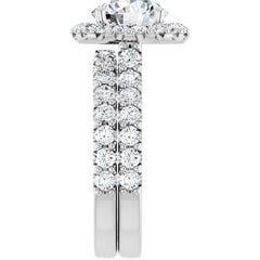 14K Gold Round Brilliant Cut Diamond Halo Engagement Ring with Matching Band