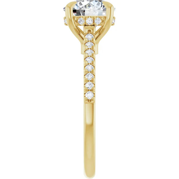 14K Gold Round Cut Solitaire Diamond Hidden Halo Engagement Ring with Matching Pavé Band