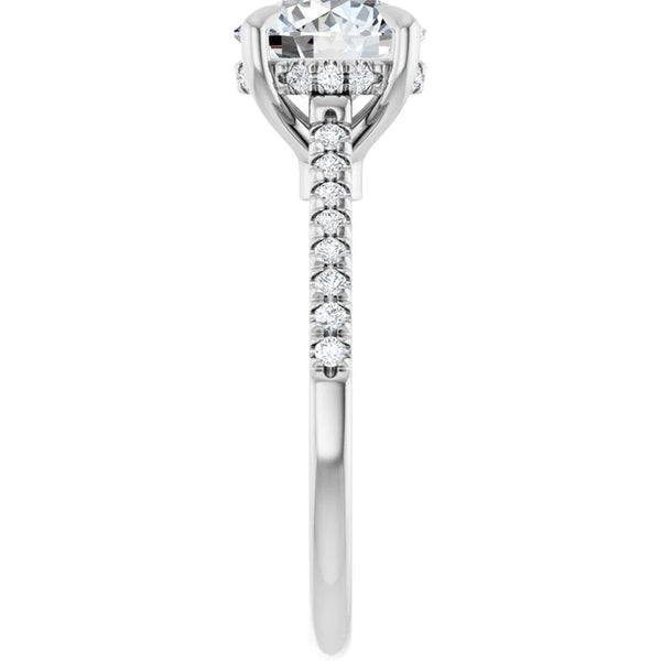 14K Gold Round Cut Solitaire Diamond Hidden Halo Engagement Ring with Matching Pavé Band