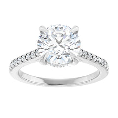 14K Gold Round Cut Solitaire Diamond Hidden Halo Engagement Ring with Matching Pavé Band