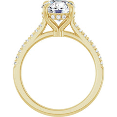 14K Gold Round Cut Solitaire Diamond Hidden Halo Engagement Ring with Matching Pavé Band