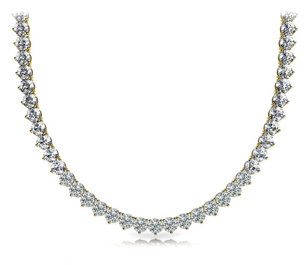 14K Gold Three-Prong Round Diamond Tennis Necklace Set