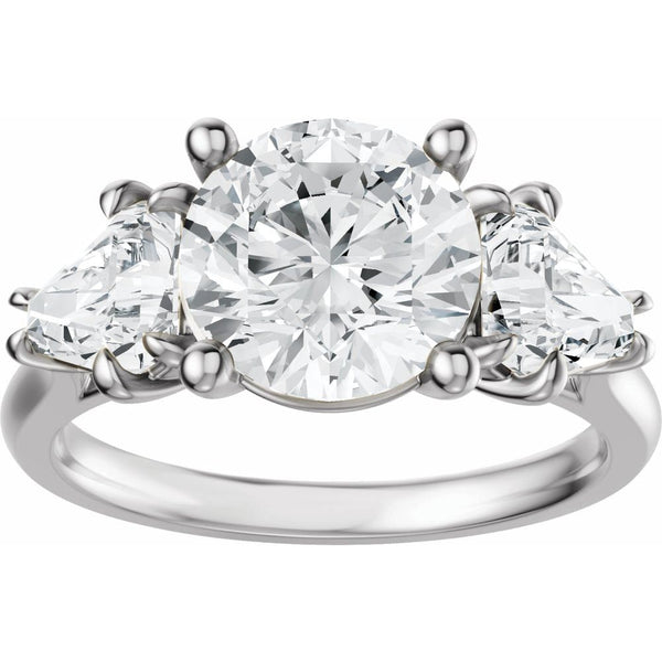 14K Gold Three Stone Round and Trillion Cut Diamond Engagement Ring Set