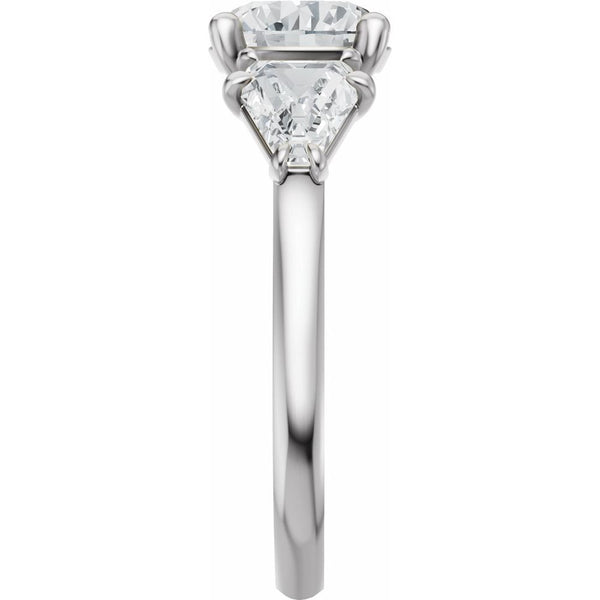 14K Gold Three Stone Round and Trillion Cut Diamond Engagement Ring Set