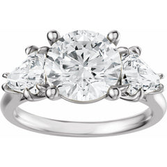 14K Gold Three Stone Round and Trillion Cut Diamond Engagement Ring Set