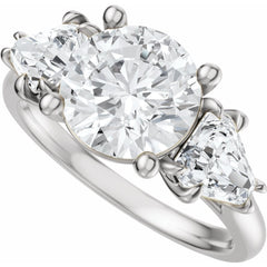 14K Gold Three Stone Round and Trillion Cut Diamond Engagement Ring Set