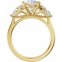 14K Gold Three Stone Round and Trillion Cut Diamond Engagement Ring Set