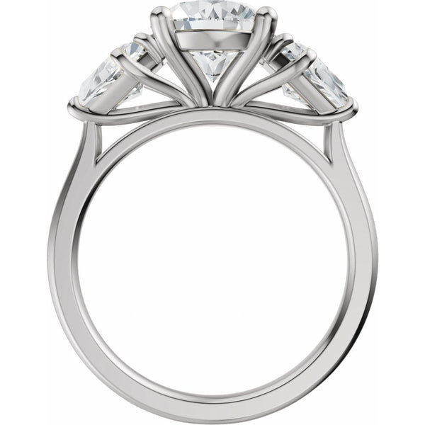 14K Gold Three Stone Round and Trillion Cut Diamond Engagement Ring Set