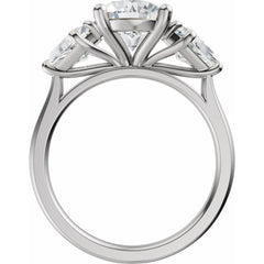 14K Gold Three Stone Round and Trillion Cut Diamond Engagement Ring Set